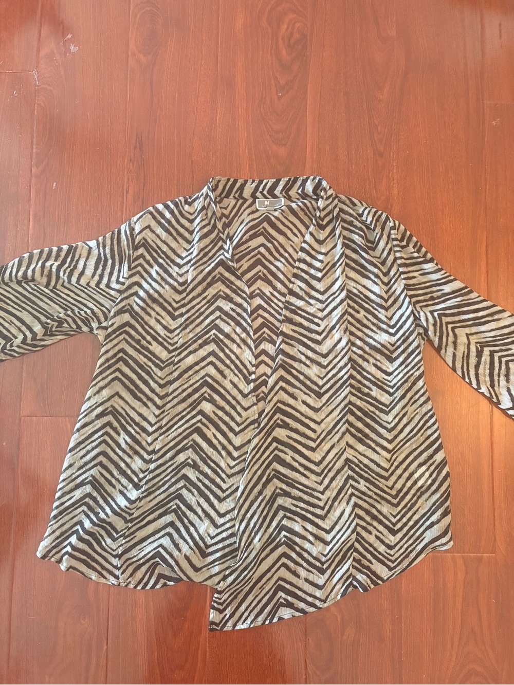 JM Collection Neutral Zebra-Print Open Front Tunic